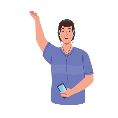 Adam müzik dinliyor.