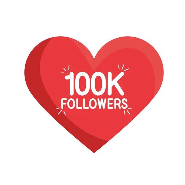 Followers 100k in heart — Stock Vector