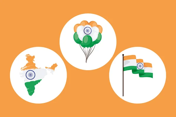 Índia independência dia símbolo definido —  Vetores de Stock
