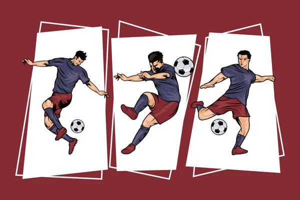 Tre fotbollsspelare — Stock vektor