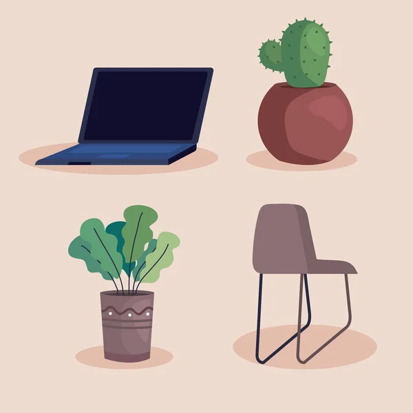 노트북 과 식물 — 스톡 벡터