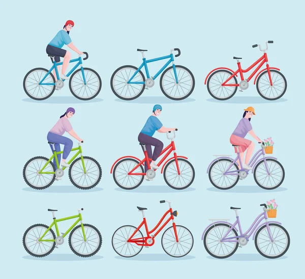 Grupo de personas montando bicicletas — Vector de stock