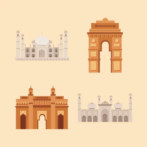 Indian temples icon set — Stock Vector