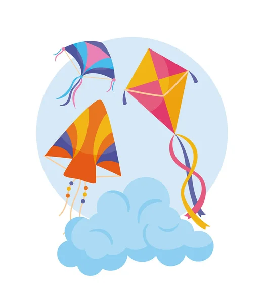 Kites on cloud — 图库矢量图片