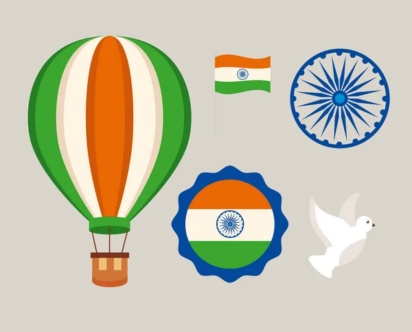 Inde indépendance jour icône collection — Image vectorielle