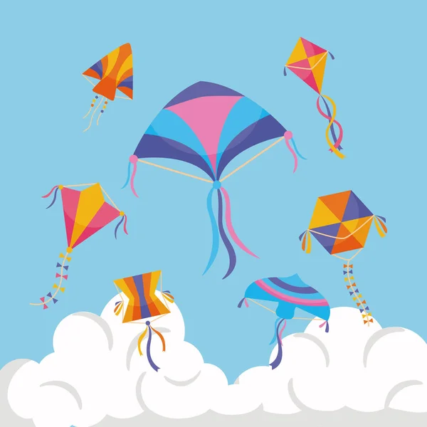 Summer kites with cloud — Stock Vector