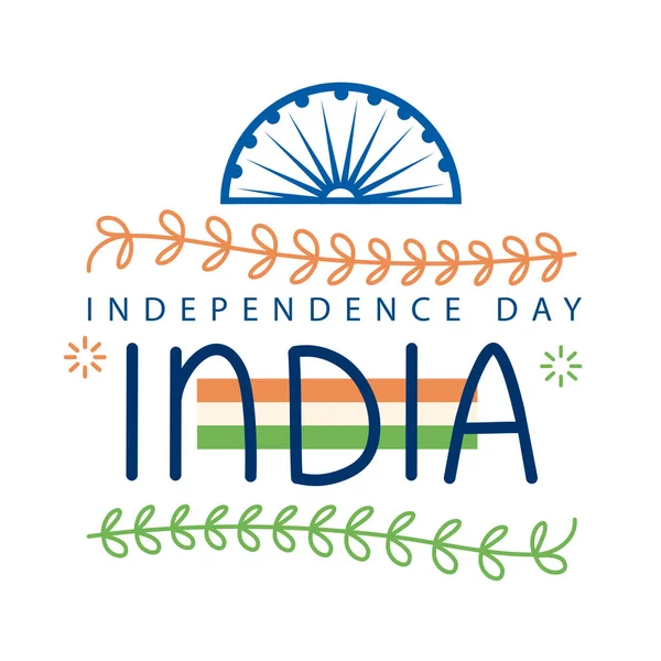 Ημέρα ανεξαρτησίας της Ινδίας με ashoka chakra και φύλλα — Διανυσματικό Αρχείο