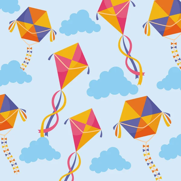 Cerfs-volants et nuages fond — Image vectorielle