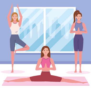 Yoga yapan güzel kadınlar.