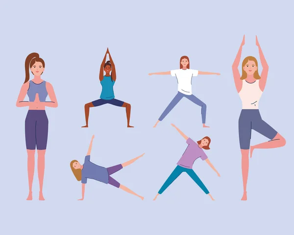 Frauen praktizieren Yoga — Stockvektor