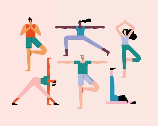Grupo de personas practicando yoga — Vector de stock
