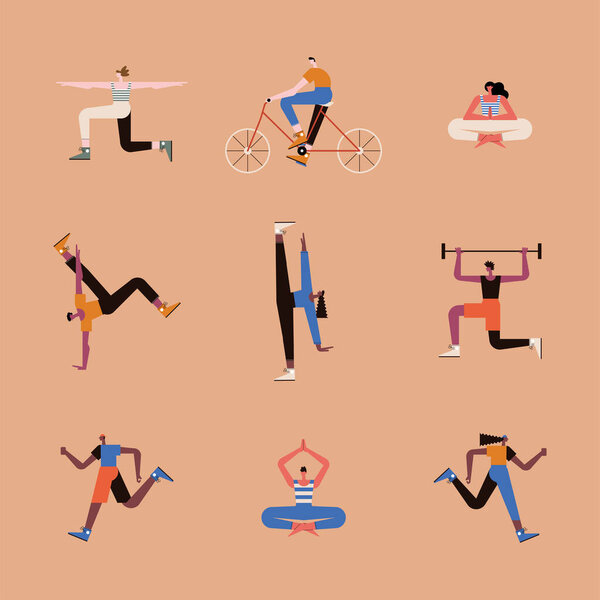 девять человек, практикующих деятельность