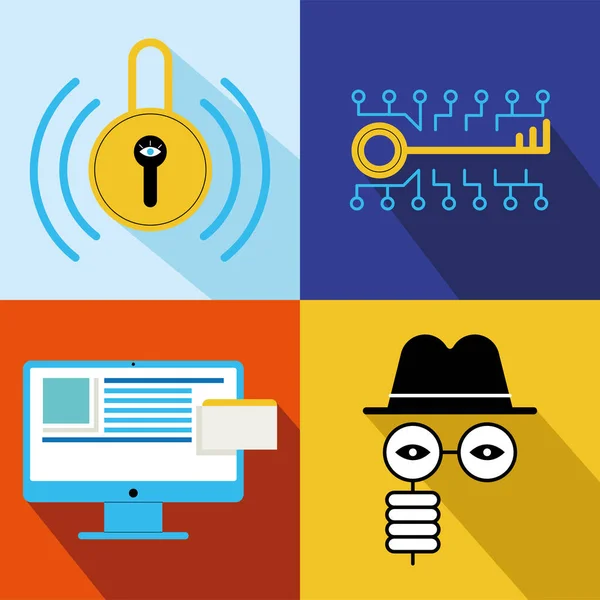 Четыре иконки кибербезопасности — стоковый вектор