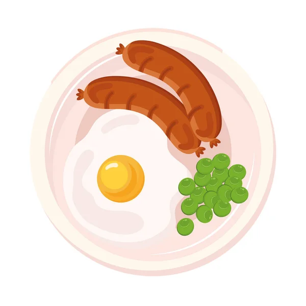 Eggs with sausages plate — Stock Vector