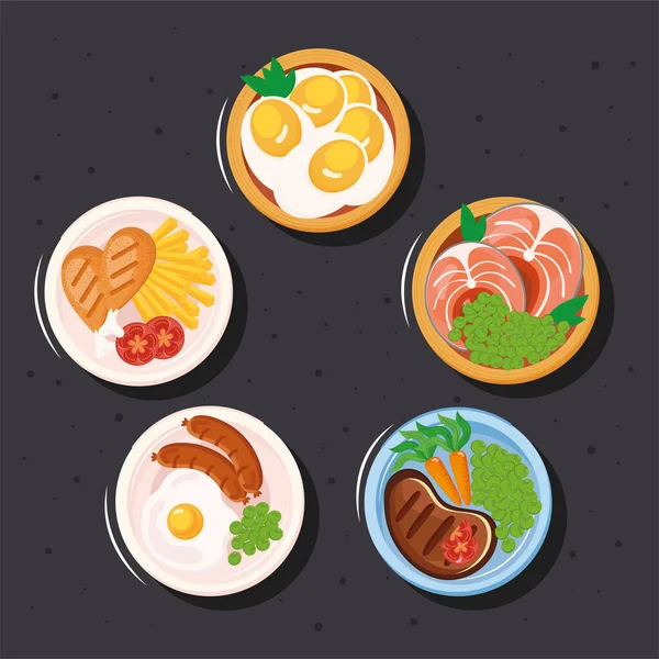 Food plates icon collection — Stock Vector