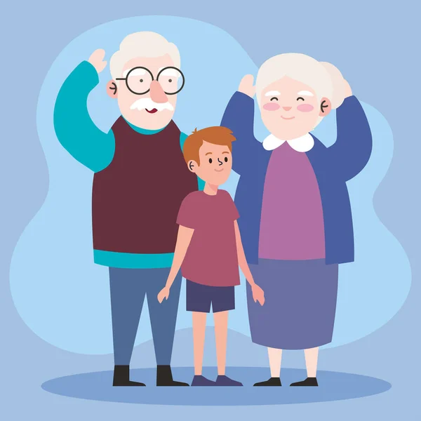 Großvater und Großmutter mit Enkel — Stockvektor