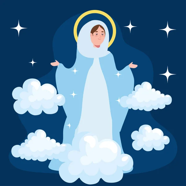 Asunción de María con nubes — Vector de stock