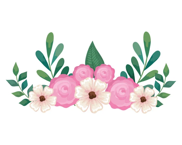 Pink flowers with leaves — Stock Vector