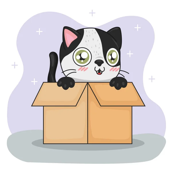 Gato de dibujos animados dentro de caja — Vector de stock