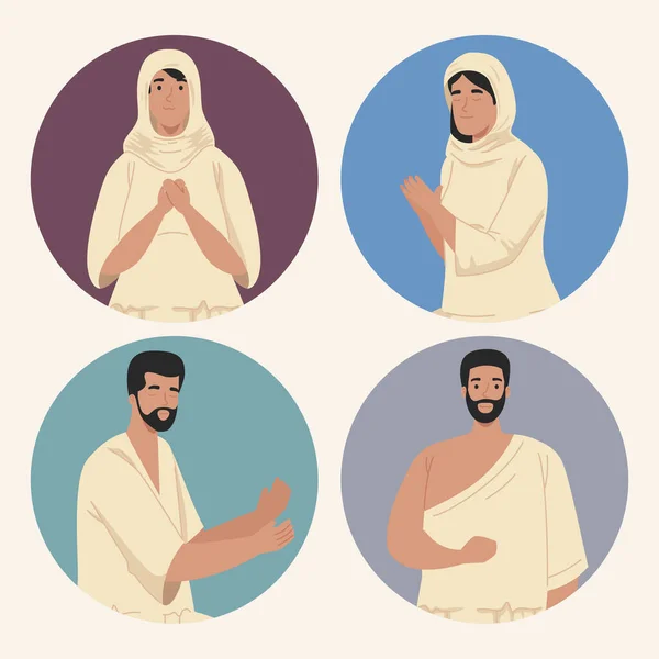 Peuple musulman serti de tissu traditionnel — Image vectorielle
