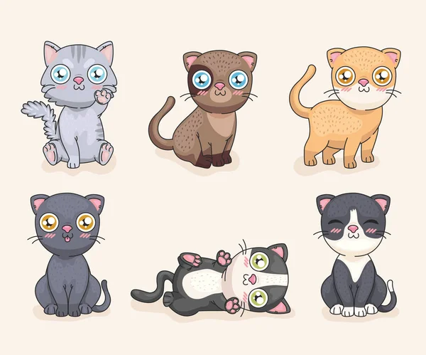 Desenhos animados gatos conjunto de ícones —  Vetores de Stock