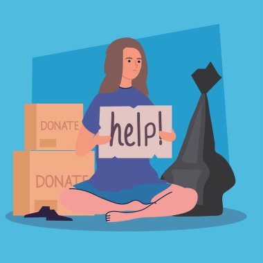 poor woman with label