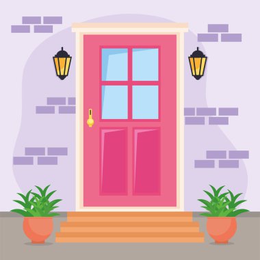 pink front door scene