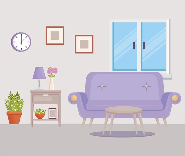 Obývací pokoj domácí dekorace scéna — Stockový vektor