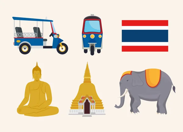 Sześć tajlandzkich ikon — Wektor stockowy