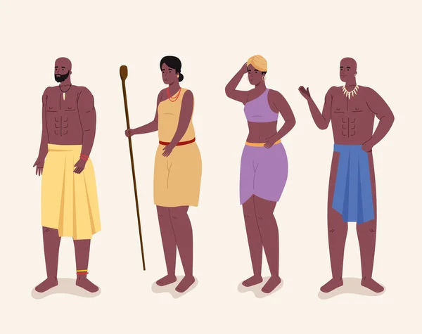 Four african aborigines — стоковый вектор