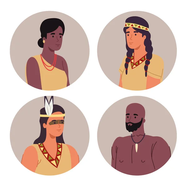 Τέσσερις ιθαγενείς χαρακτήρες — Διανυσματικό Αρχείο