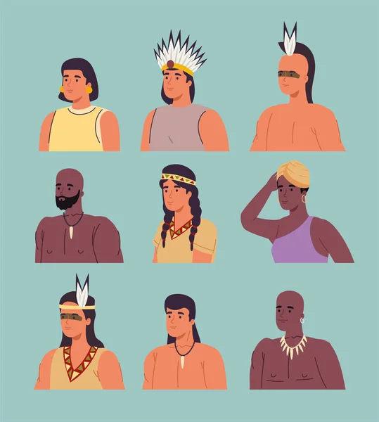 Nine aborigines characters — ストックベクタ