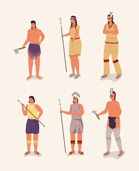 Шість персонажів аборигенів — стоковий вектор