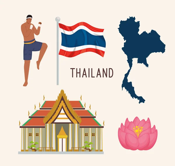 Cinco iconos de Tailandia — Vector de stock