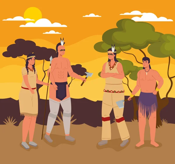 Aborigines characters scene — Stok Vektör