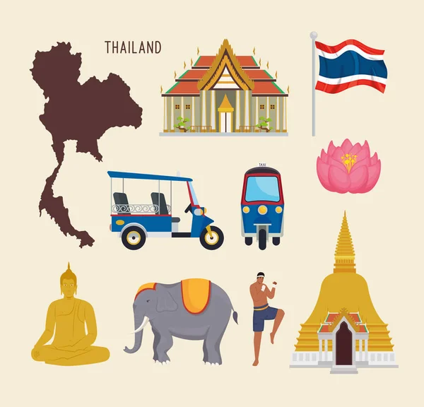 Tíz Thaiföld ikonok — Stock Vector