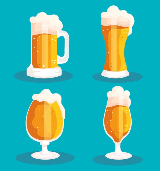 Cuatro iconos de cervezas — Vector de stock