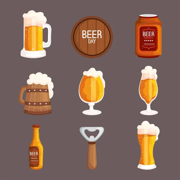 Nueve iconos de cervezas — Archivo Imágenes Vectoriales