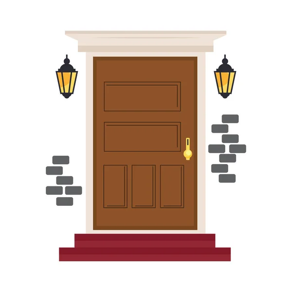 Puerta frontal de madera — Vector de stock