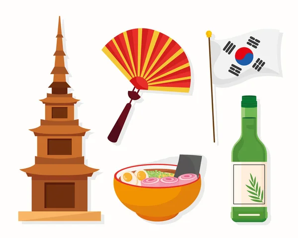 Five Korean culture icons — Vetor de Stock