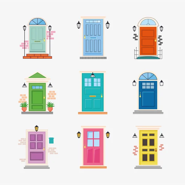 Nueve puertas delanteras — Vector de stock