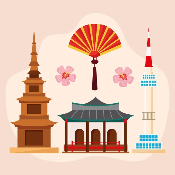 Siete iconos de la cultura coreana — Vector de stock