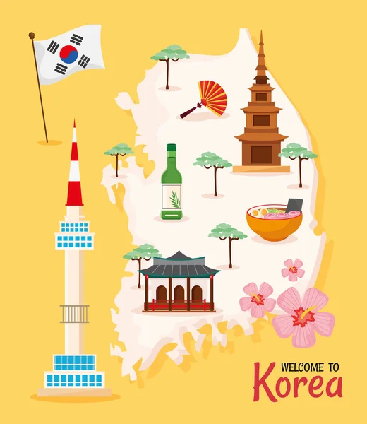 Korean culture poster icons — 스톡 벡터