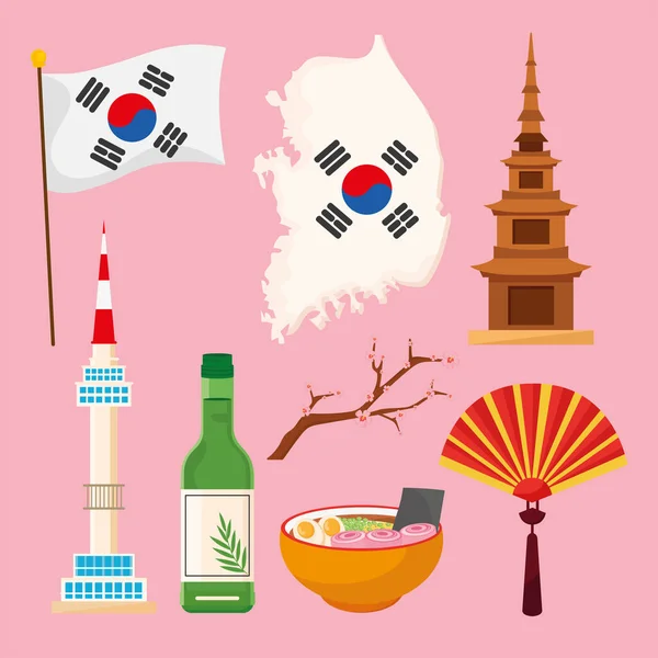 Eight Korean culture icons — Vetor de Stock