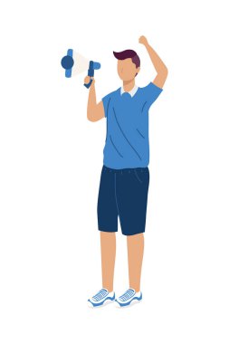 Adam megafonla protesto ediyor.