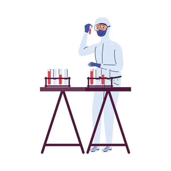 Trabajador en laboratorio covid19 pruebas — Archivo Imágenes Vectoriales