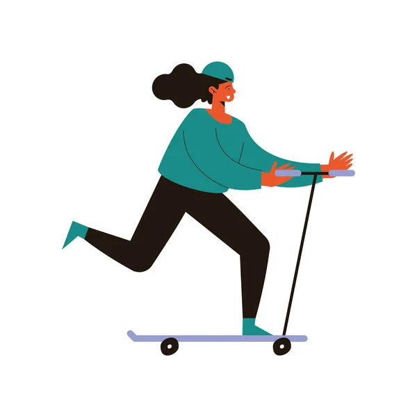 Mujer practicando patinaje — Vector de stock