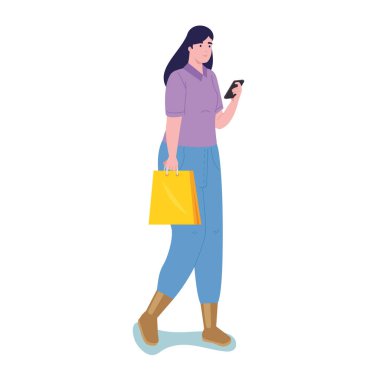 Çantası olan alışveriş yapan kadın.