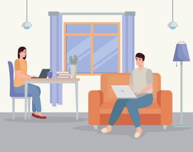 insanlar evde çalışıyor.