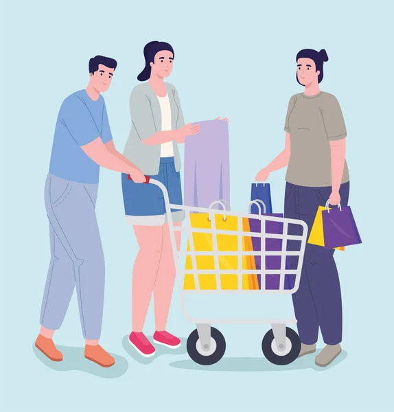 Journée shopping trois personnes — Image vectorielle